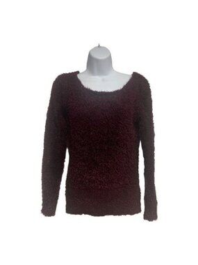 H&M Divided Womens Fuzzy Knit Sweater XS Burgundy Long Sleeve Pullover